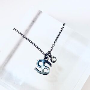 NEW - Cancer “The Crab” Zodiac Pendant Silver Necklace w Clear Quartz Charm